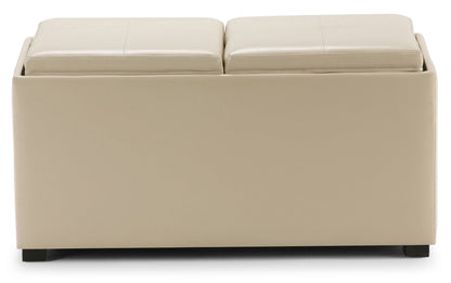 Satin Cream Vegan Leather | Avalon Vegan Leather 5 piece Storage Ottoman