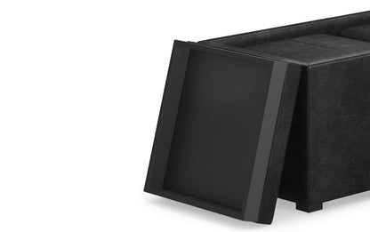 Distressed Black Distressed Vegan Leather | 5 Pc Storage Ottoman in Distressed Vegan Leather