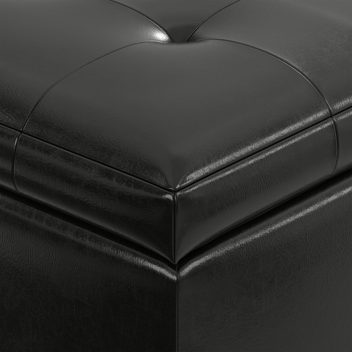 Midnight Black Vegan Leather | Cosmopolitan Storage Ottoman in Vegan Leather