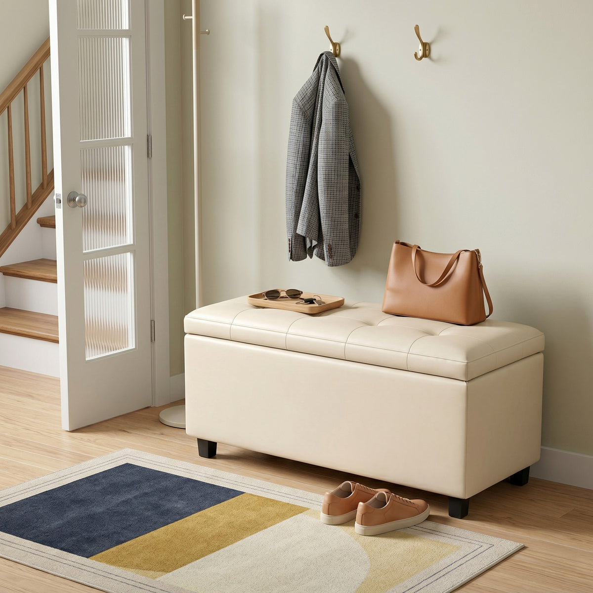Satin Cream Vegan Leather | Cosmopolitan Storage Ottoman in Vegan Leather