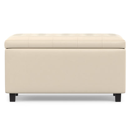 Satin Cream Vegan Leather | Cosmopolitan Storage Ottoman in Vegan Leather
