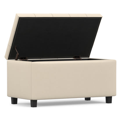 Satin Cream Vegan Leather | Cosmopolitan Storage Ottoman in Vegan Leather