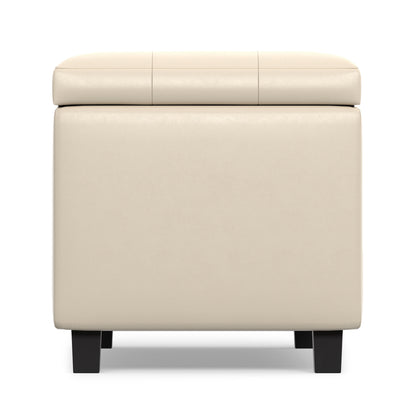Satin Cream Vegan Leather | Cosmopolitan Storage Ottoman in Vegan Leather