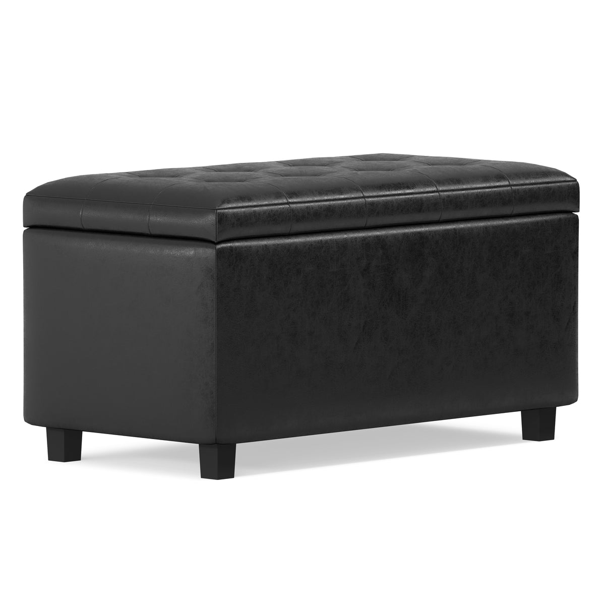 Distressed Black Distressed Vegan Leather | Cosmopolitan Storage Ottoman in Distressed Vegan Leather
