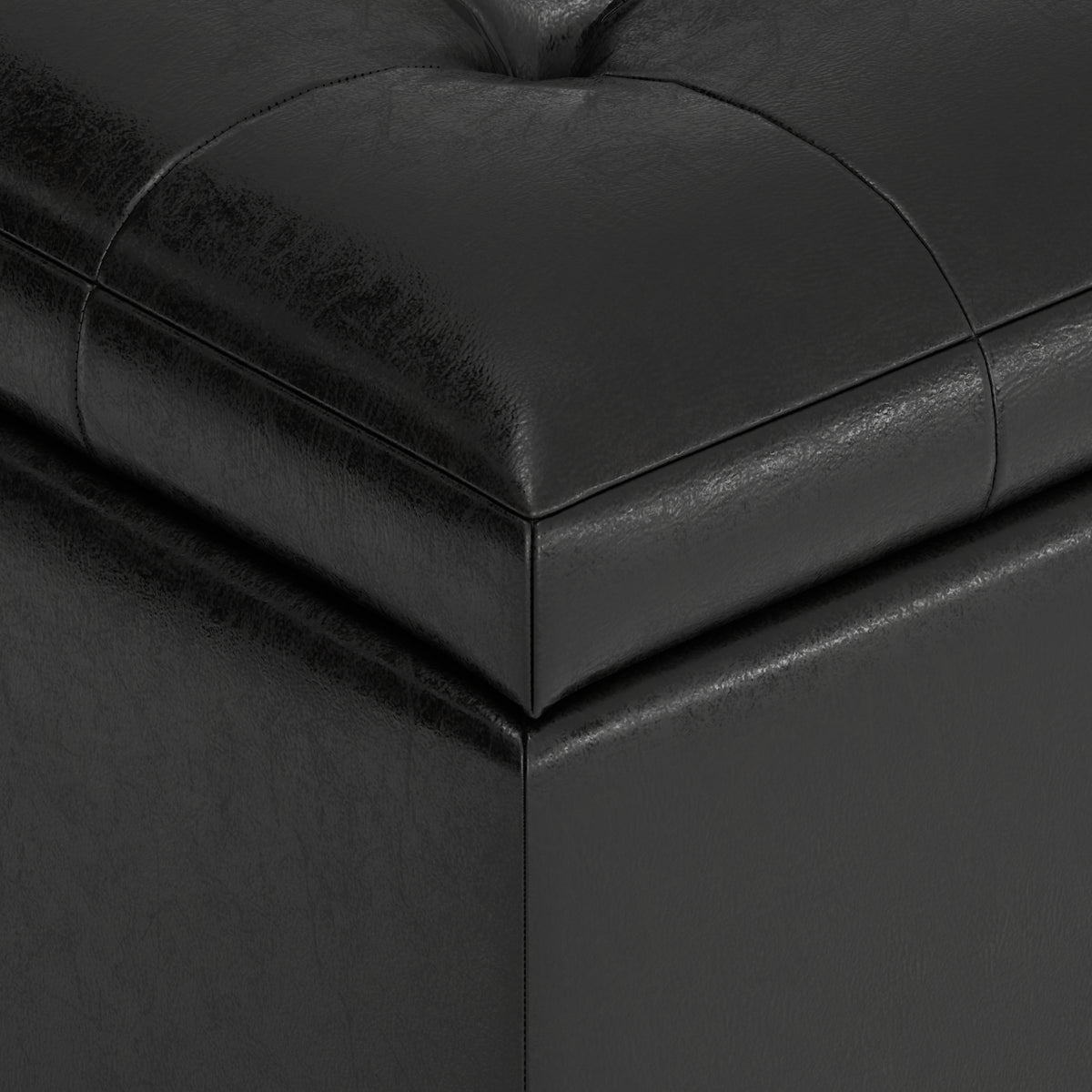 Distressed Black Distressed Vegan Leather | Cosmopolitan Storage Ottoman in Distressed Vegan Leather