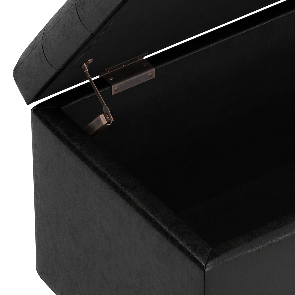 Distressed Black Distressed Vegan Leather | Cosmopolitan Storage Ottoman in Distressed Vegan Leather