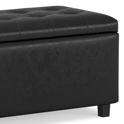 Distressed Black Distressed Vegan Leather | Cosmopolitan Storage Ottoman in Distressed Vegan Leather