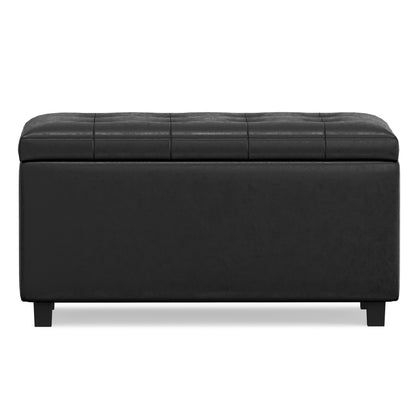 Distressed Black Distressed Vegan Leather | Cosmopolitan Storage Ottoman in Distressed Vegan Leather