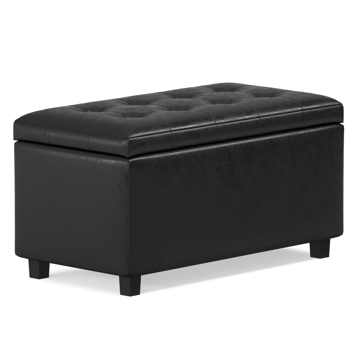 Distressed Black Distressed Vegan Leather | Cosmopolitan Storage Ottoman in Distressed Vegan Leather