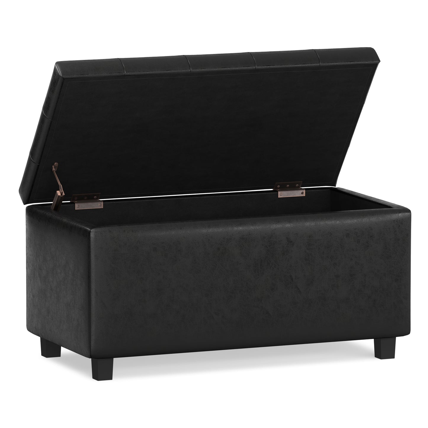 Distressed Black Distressed Vegan Leather | Cosmopolitan Storage Ottoman in Distressed Vegan Leather