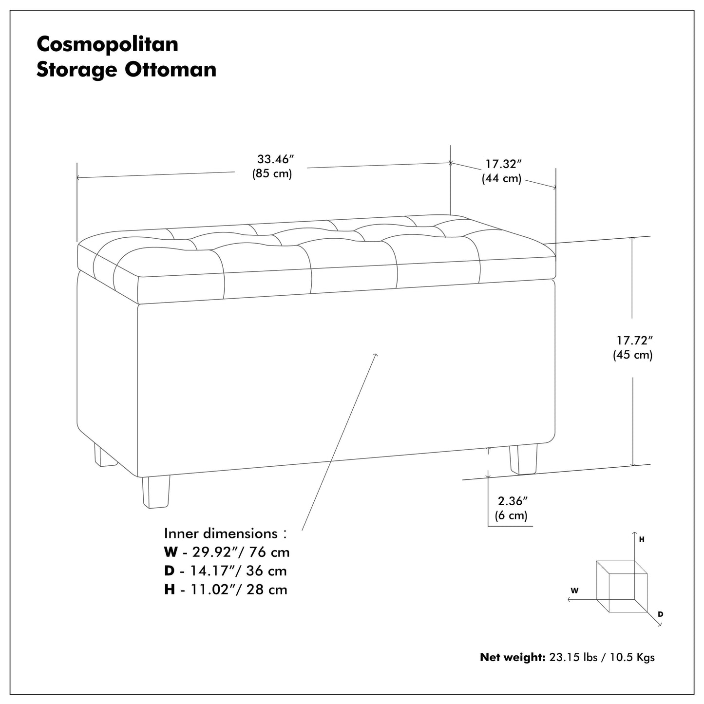Denim Blue Vegan Leather | Cosmopolitan Storage Ottoman in Vegan Leather