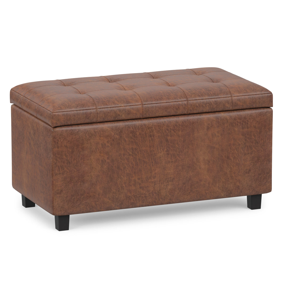Distressed Saddle Brown Distressed Vegan Leather | Cosmopolitan Storage Ottoman in Distressed Vegan Leather