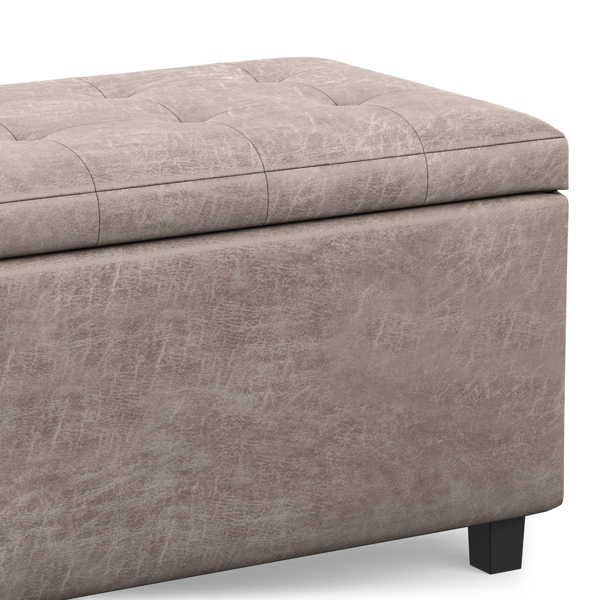 Distressed Grey Taupe Distressed Vegan Leather | Cosmopolitan Storage Ottoman in Distressed Vegan Leather