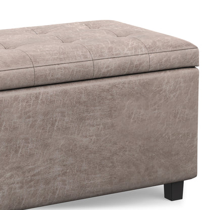 Distressed Grey Taupe Distressed Vegan Leather | Cosmopolitan Storage Ottoman in Distressed Vegan Leather