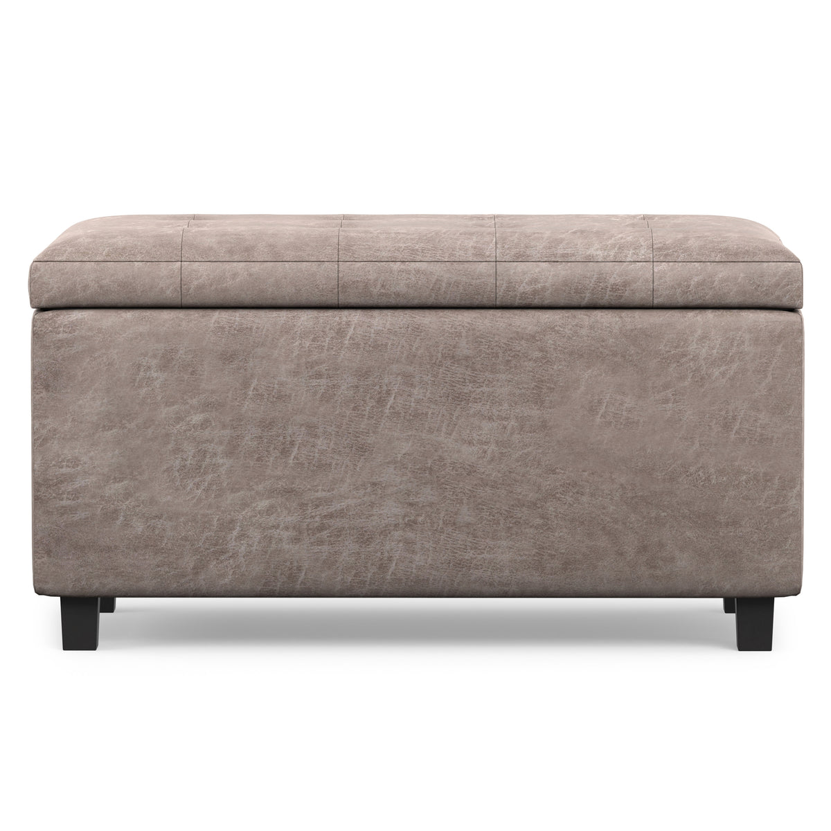 Distressed Grey Taupe Distressed Vegan Leather | Cosmopolitan Storage Ottoman in Distressed Vegan Leather