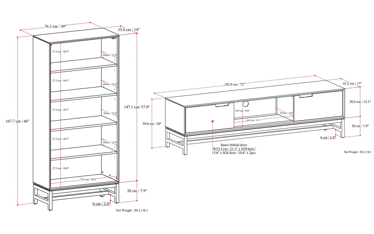 Banting 72 inch Low TV Stand with 30 inch Bookcases (Set of 3)