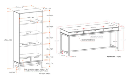 Oak Oak Veneer | Banting 72 inch Desk and 30 inch Bookcase in Oak
