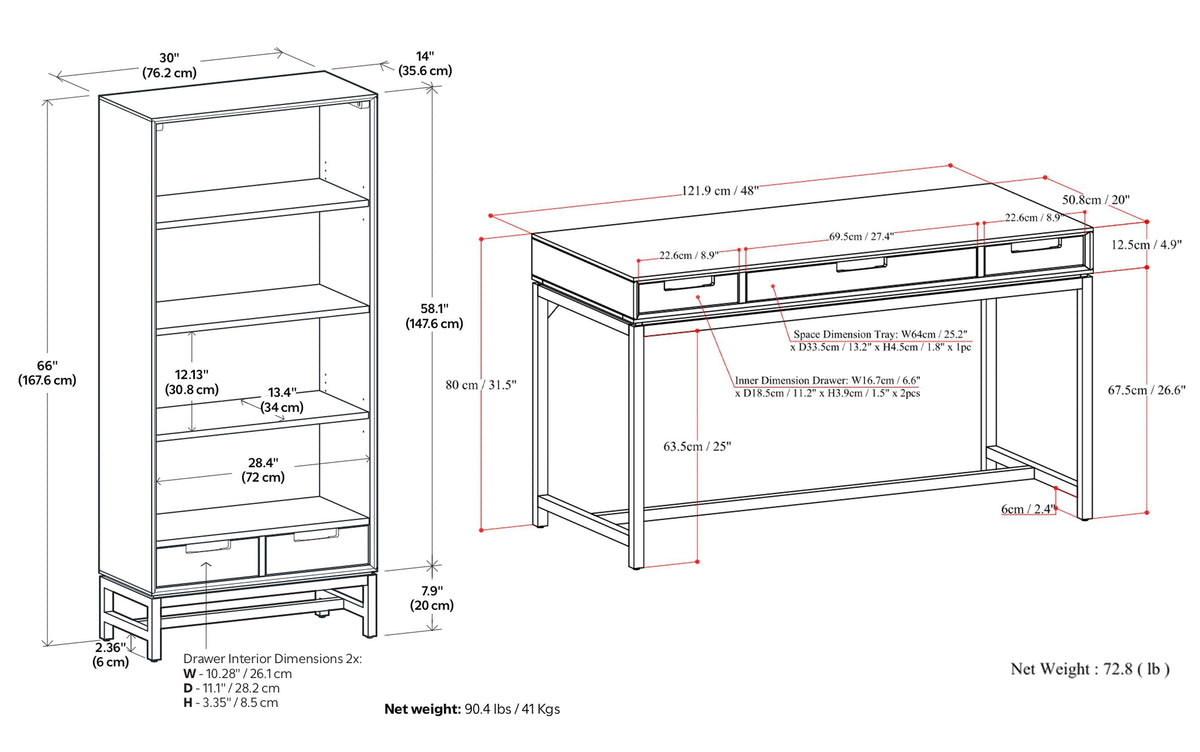Walnut Brown | Banting 48 inch Desk and 30 inch Bookcase