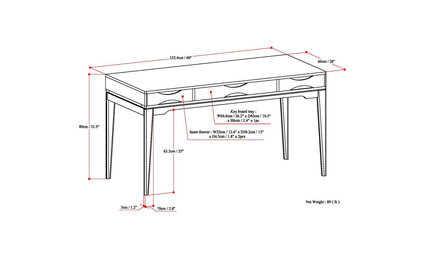Honey Brown | Harper 60 inch Desk