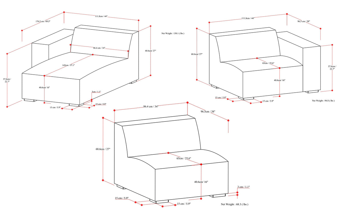 Pale Grey Performance Fabric | Rex 2 Seater Sofa and Left Chaise in Performance Fabric