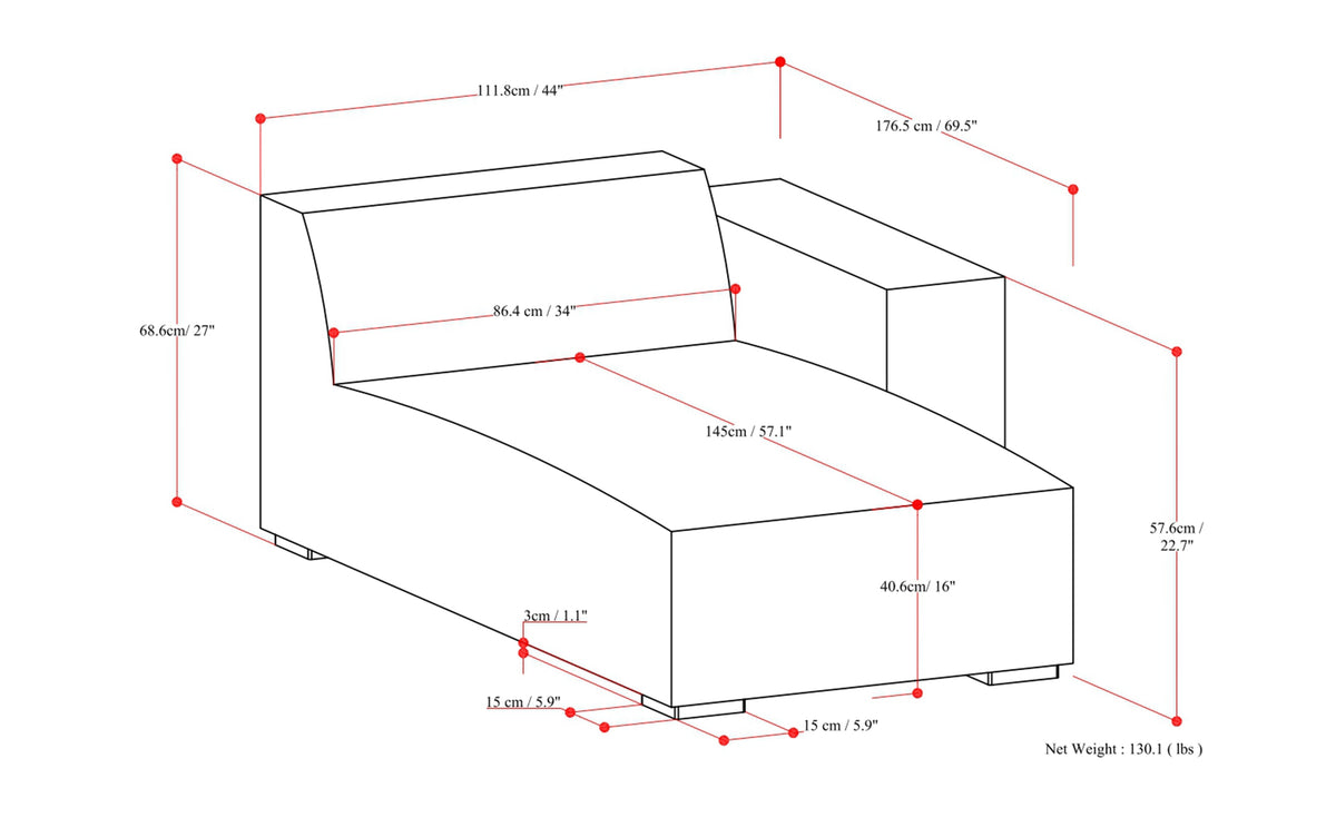 Pale Grey Performance Fabric |  Rex Right Chaise Module in Performance Fabric