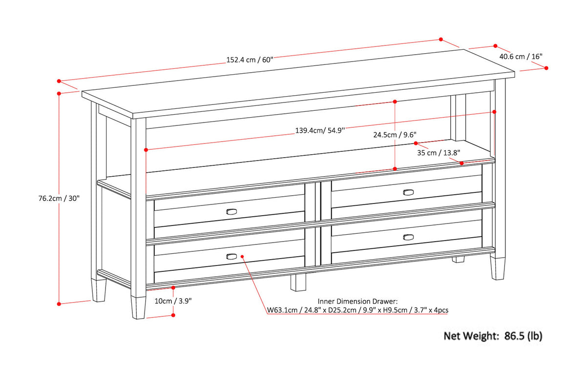 Light Golden Brown | Warm Shaker Wide Console Sofa Table