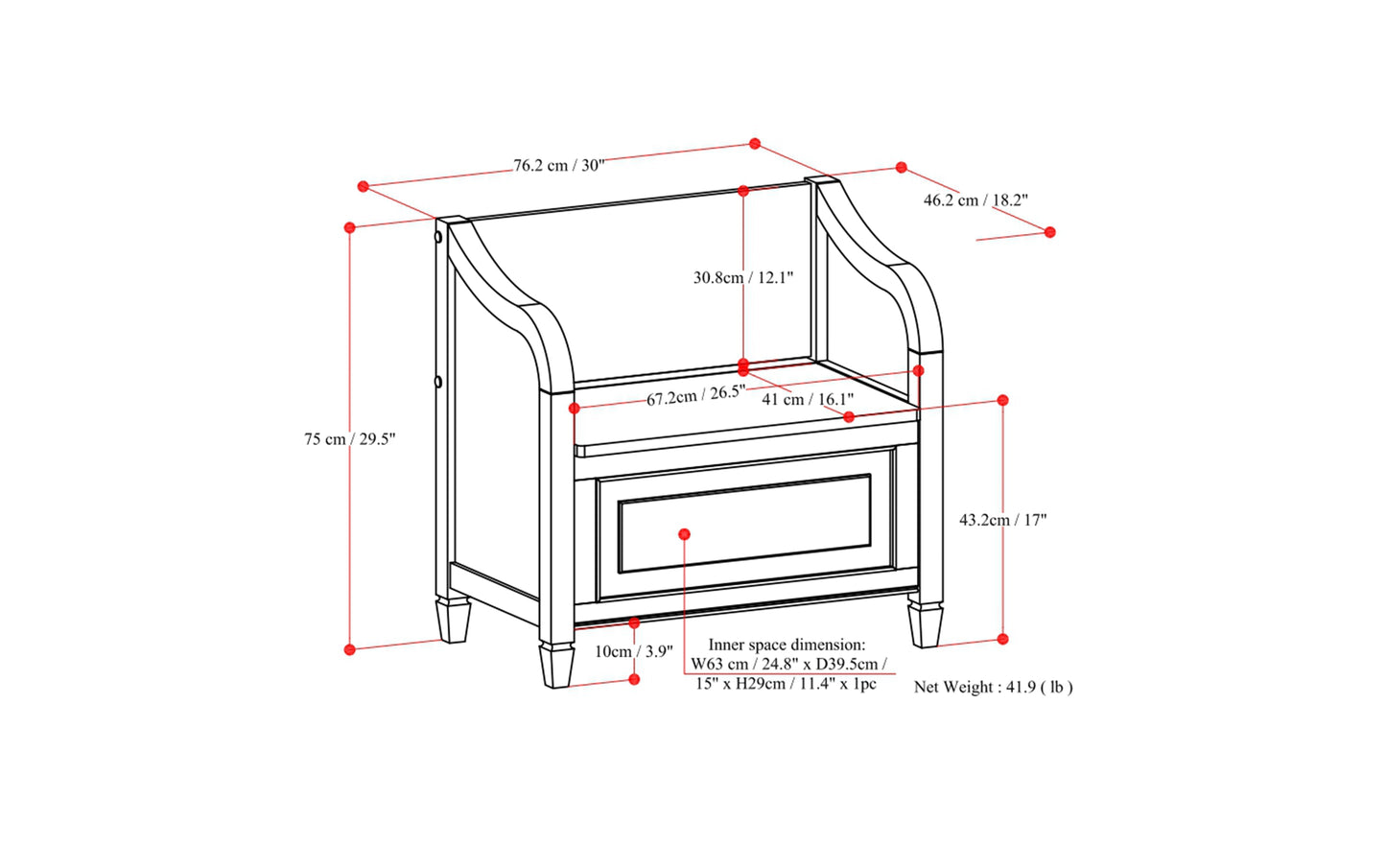 Dark Chestnut Brown | Connaught Small Entryway Storage Bench