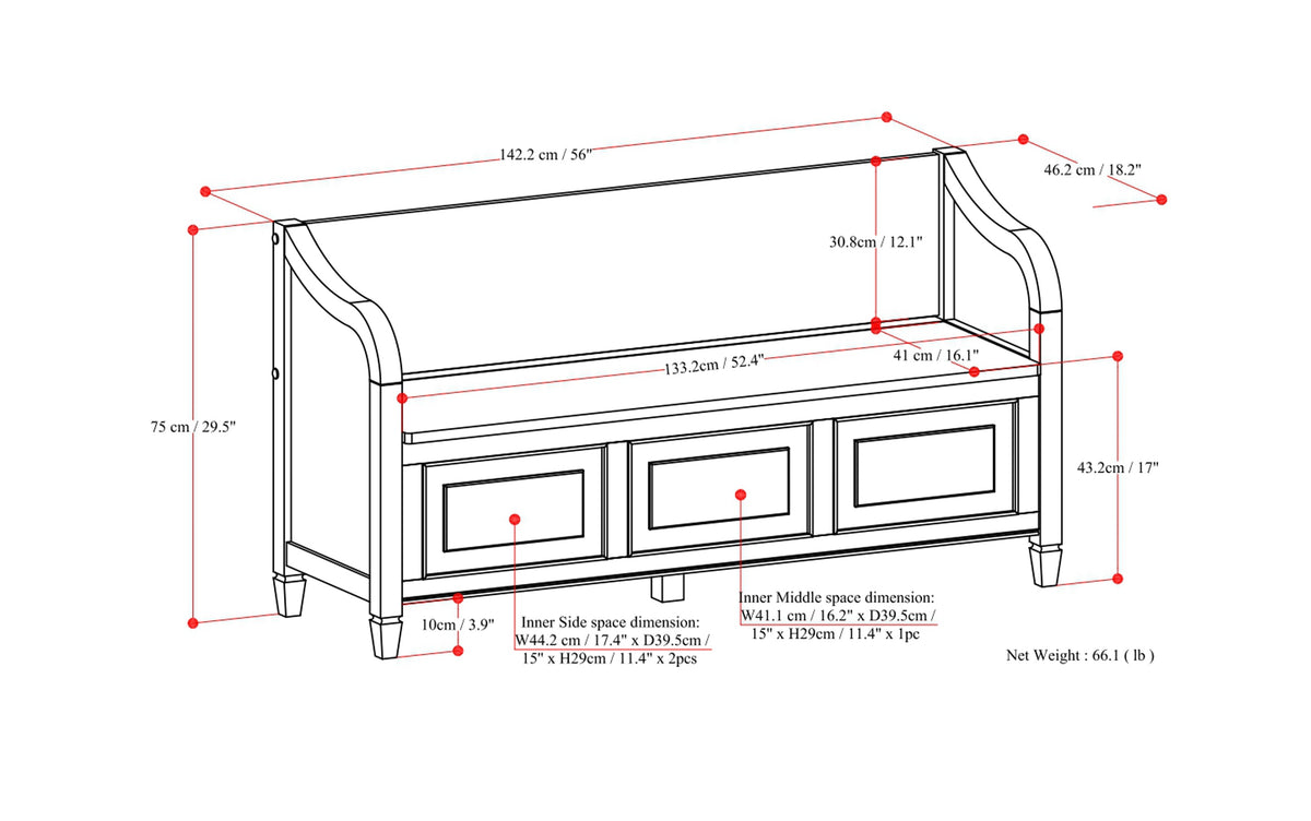 Dark Chestnut Brown | Connaught Wide Entryway Storage Bench