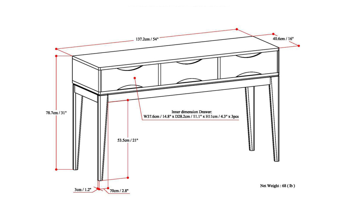 White | Harper 54 inch Console Sofa Table
