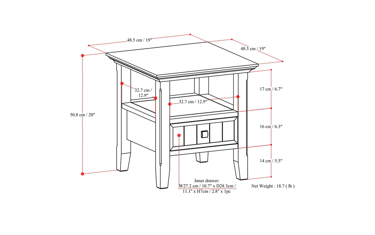 Brunette Brown | Acadian End Table with Drawer