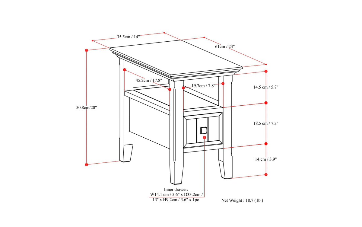 Brunette Brown | Acadian Narrow Side Table with Drawer
