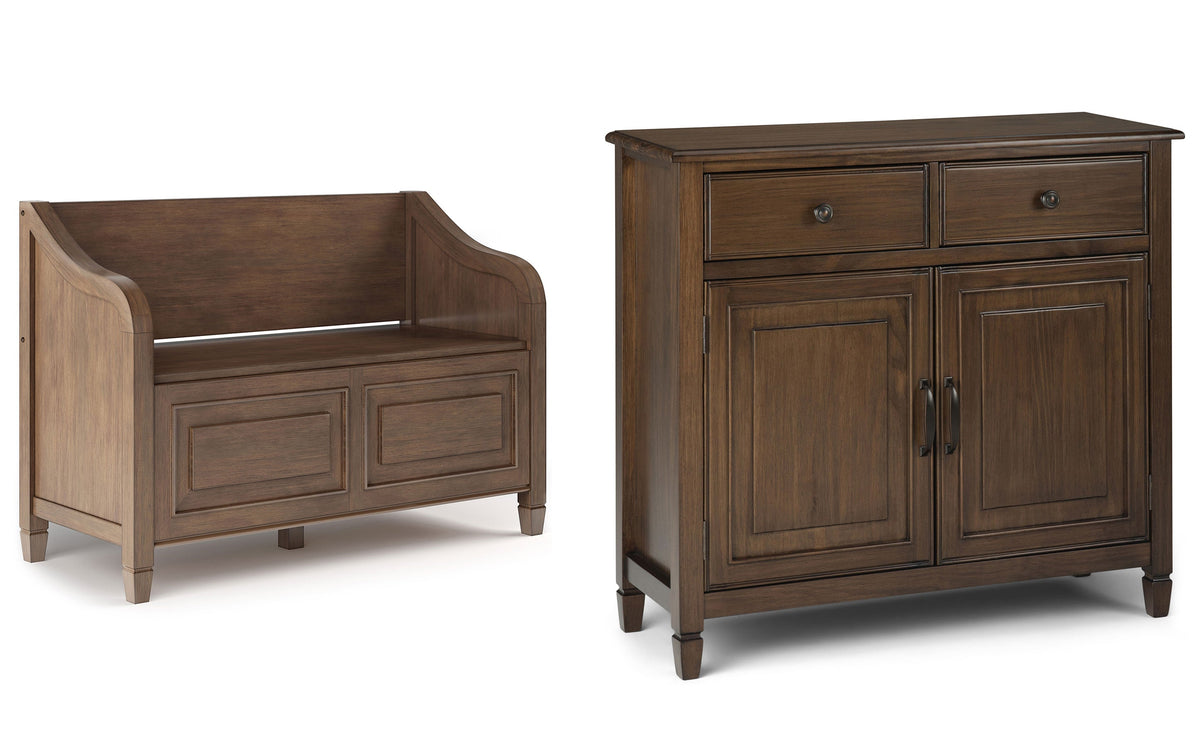 Rustic Natural Aged Brown | Connaught 42-inch Storage Bench and 40-inch Cabinet