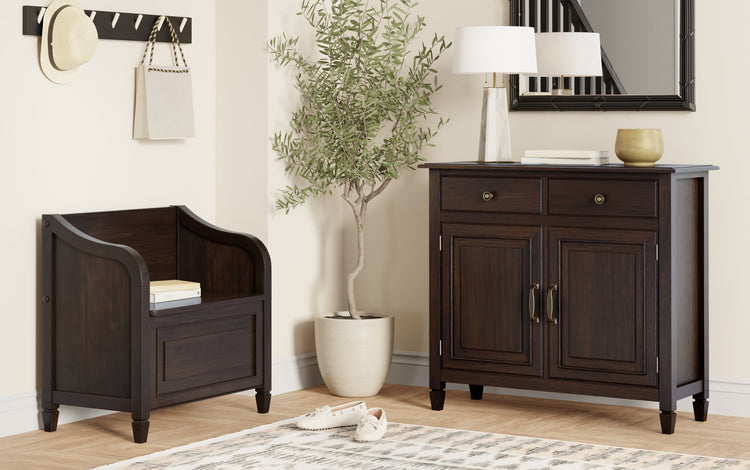 Dark Chestnut Brown | Connaught 30-inch Storage Bench and 40-inch Cabinet