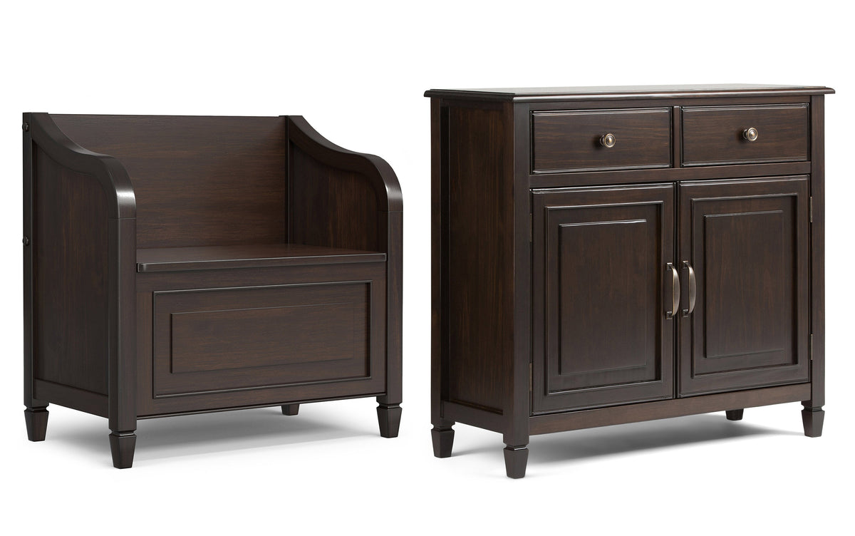 Dark Chestnut Brown | Connaught 30-inch Storage Bench and 40-inch Cabinet