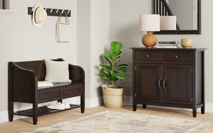 Dark Chestnut Brown | Connaught 42-inch Storage Bench with Shelf and 40-inch Cabinet