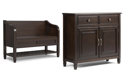 Dark Chestnut Brown | Connaught 42-inch Storage Bench with Shelf and 40-inch Cabinet