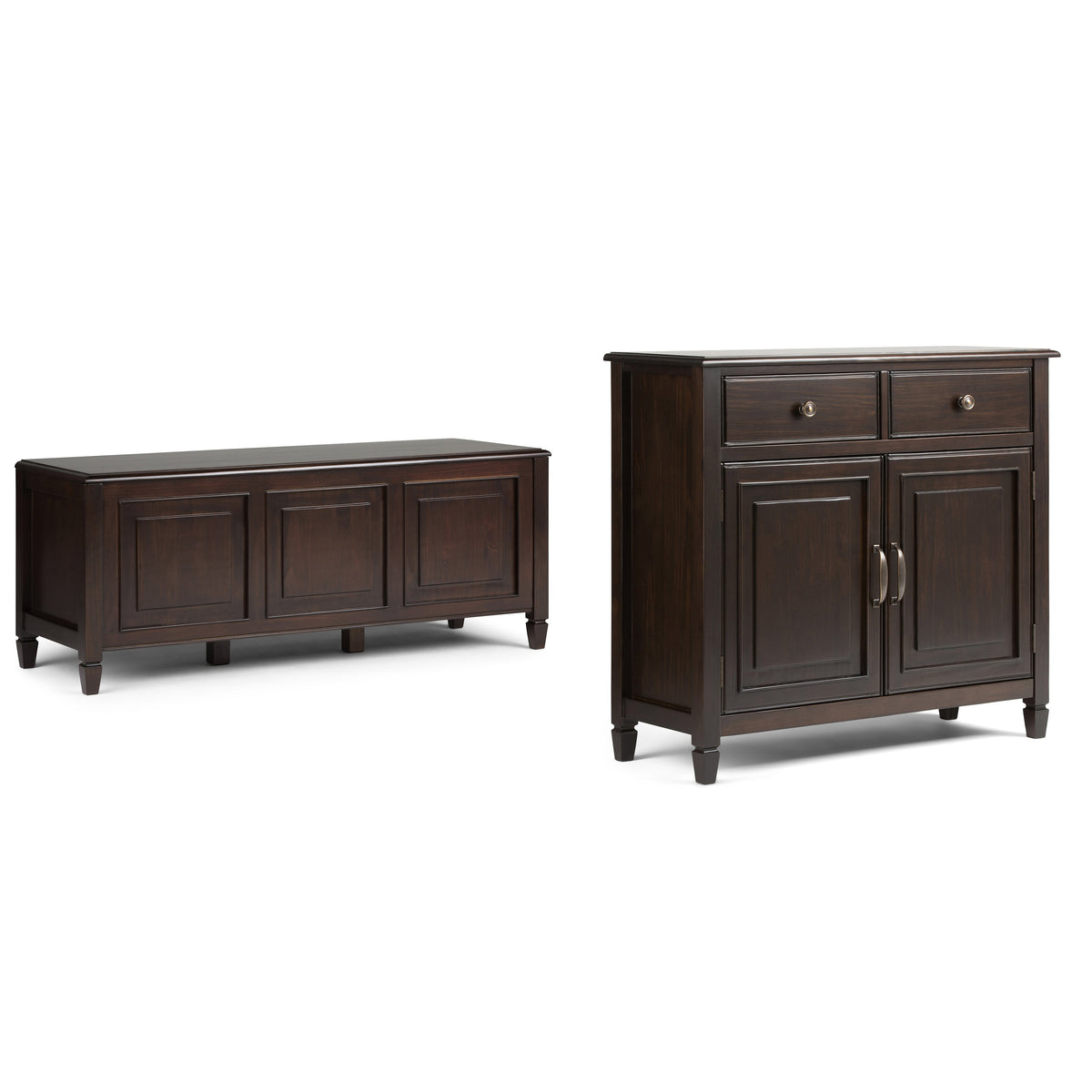 Dark Chestnut Brown | Connaught 51-inch Storage Bench and 40-inch Cabinet