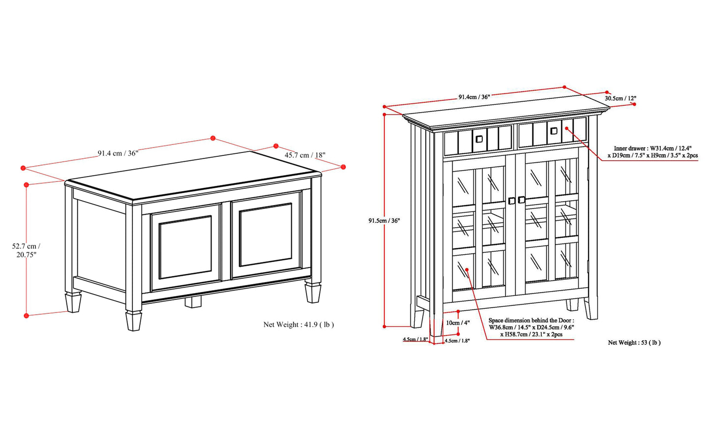 Dark Chestnut Brown | Connaught 36-inch Storage Bench and 40-inch Cabinet