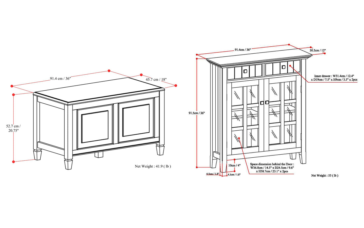 Dark Chestnut Brown | Connaught 36-inch Storage Bench and 40-inch Cabinet