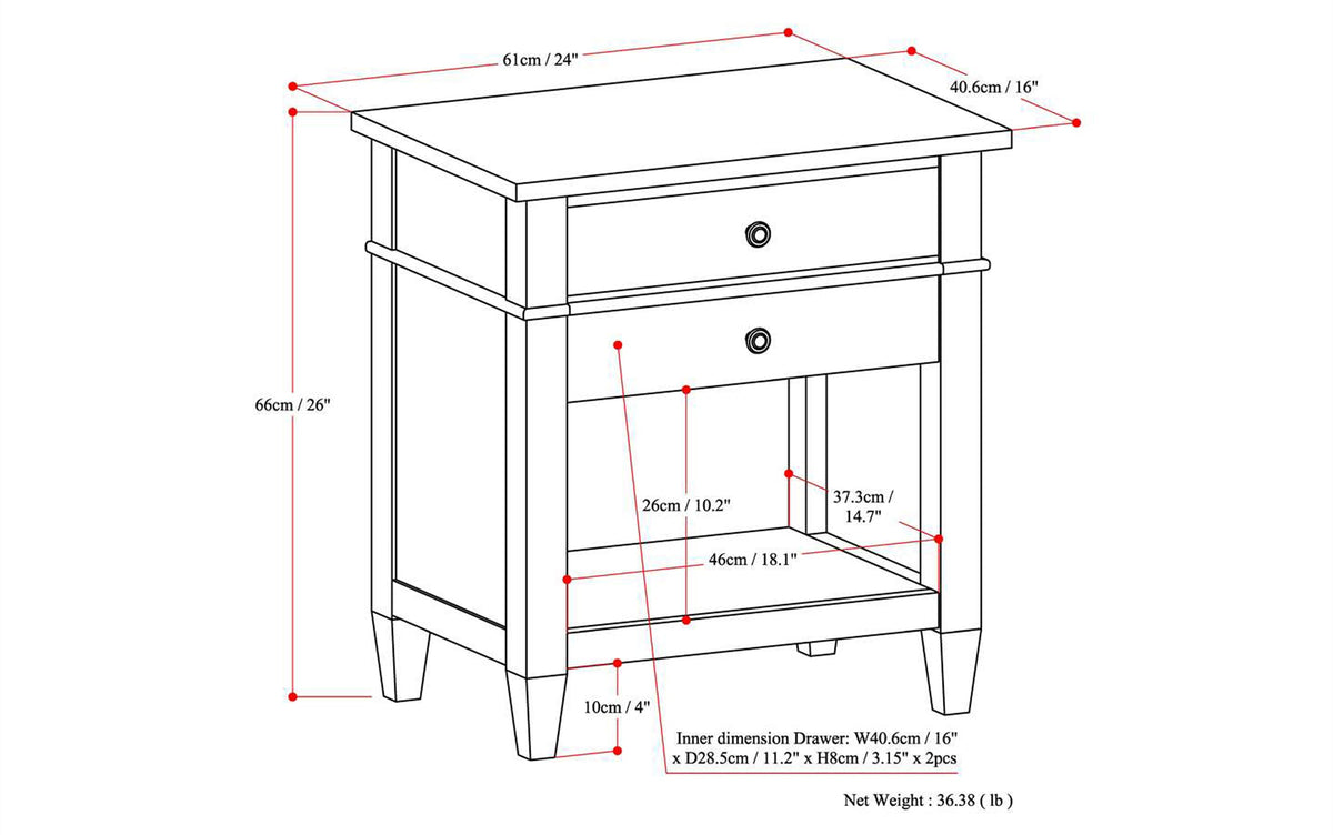 Brunette Brown | Carlton 24 inch Bedside Table (Set of 2)