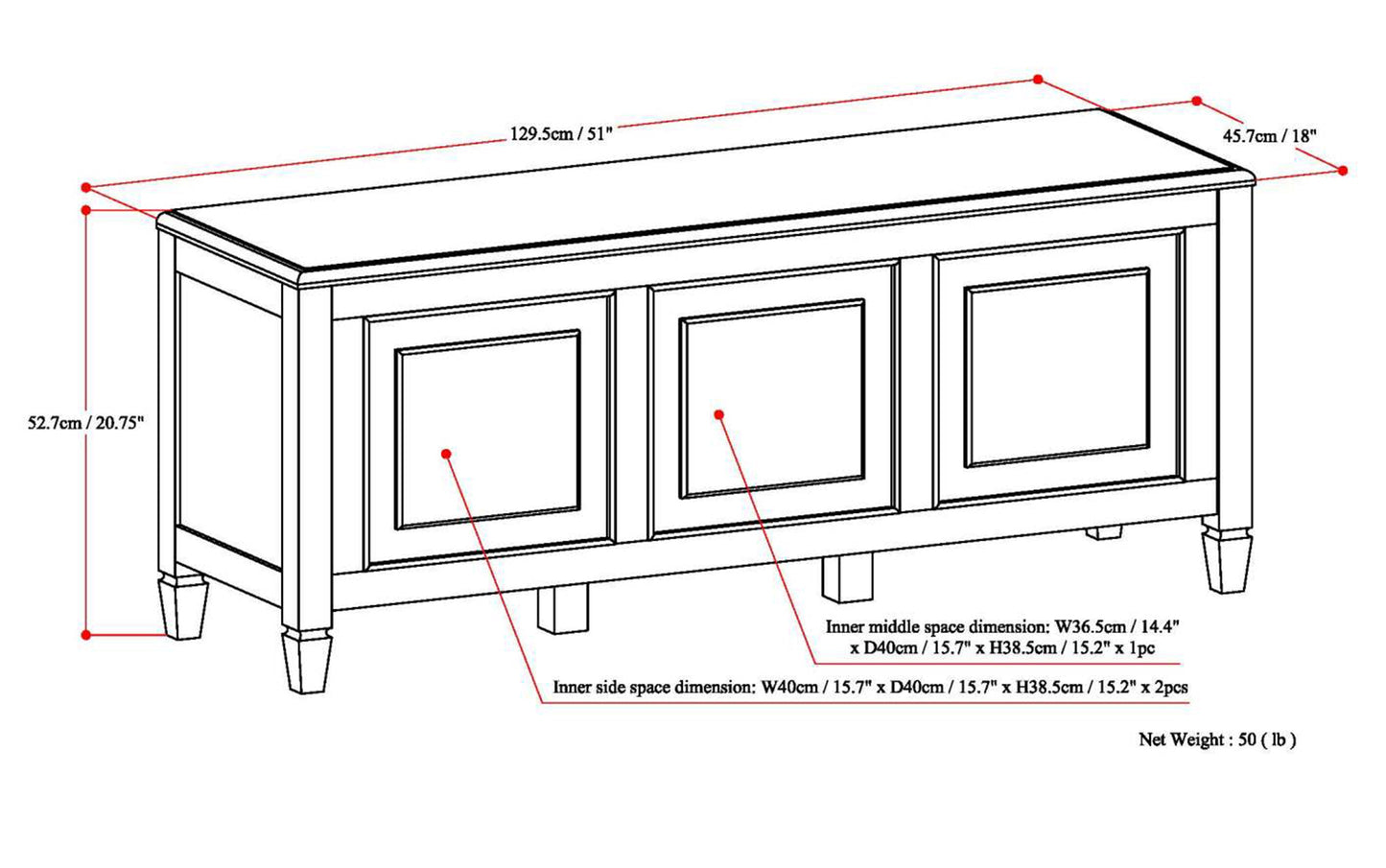 Antique White | Connaught Medium Storage Bench Trunk