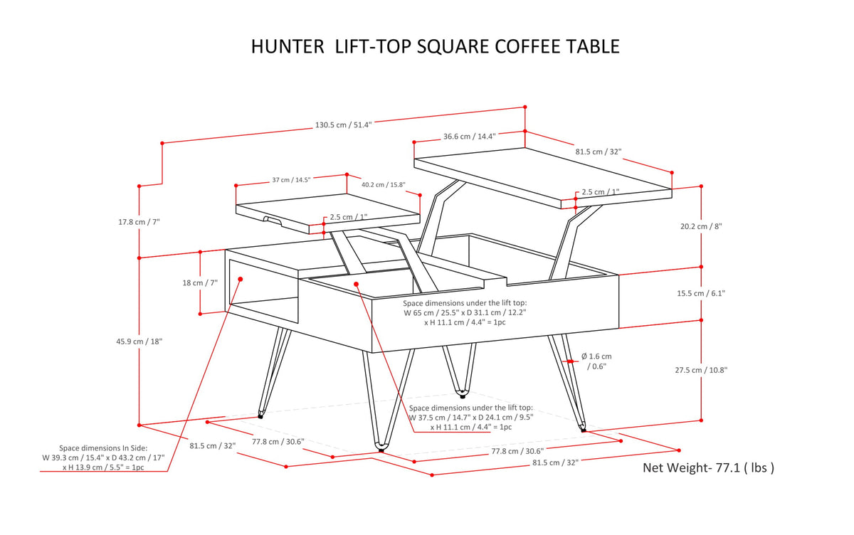 Refined Natural Mango | Hunter Lift Top Square Coffee Table