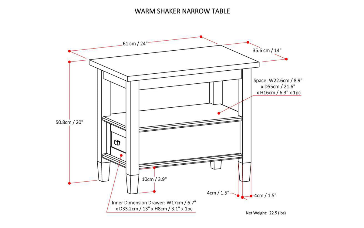Distressed Charcoal Brown | Warm Shaker Narrow Side Table