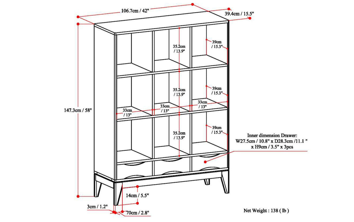 Teak Brown | Harper 58 x 42 inch Cube Storage with Drawers