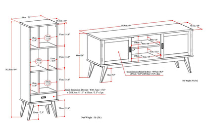 Medium Auburn Brown | Draper 60W TV Stand with Set of Two 22W Cubbie Bookcases w/ Drawer