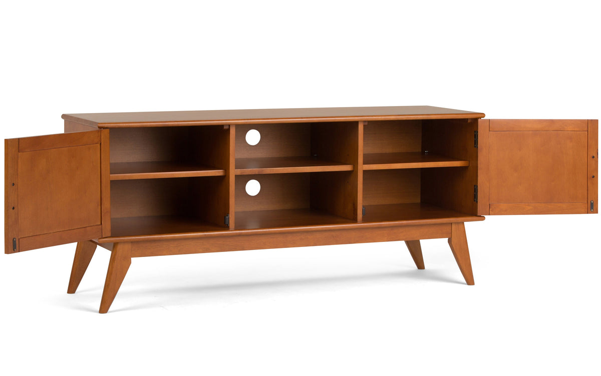 Teak Brown | Draper 60W TV Stand with Set of Two 22W Cubbie Bookcases w/ Drawer