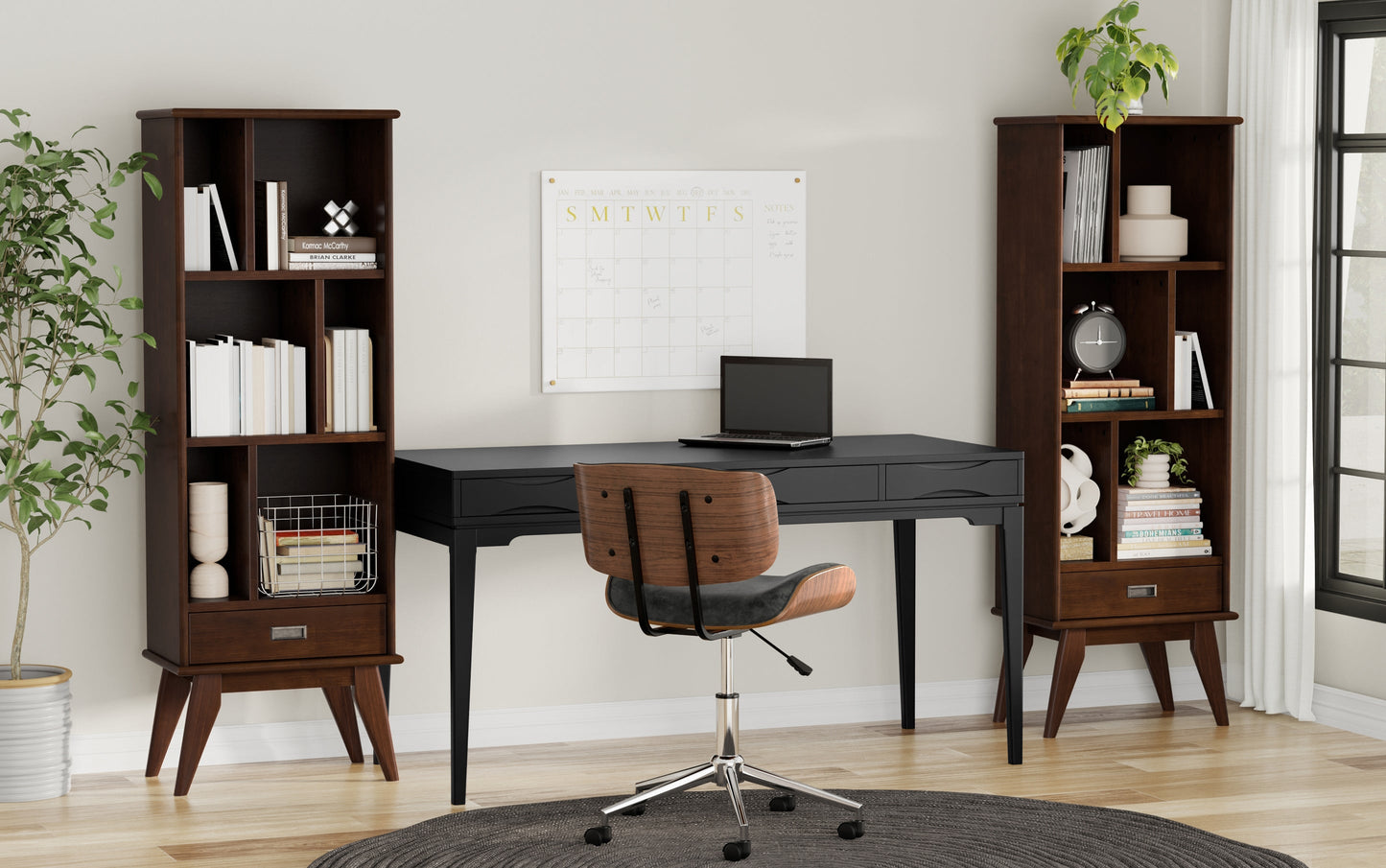 Medium Auburn Brown | Draper 22W 6 Cubbie Bookcase with Drawer (Set of 2)