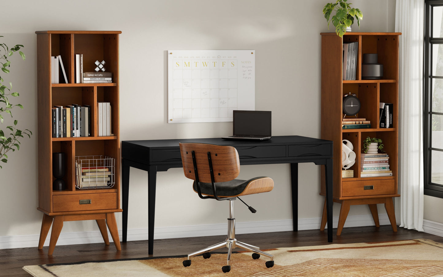 Teak Brown | Draper 22W 6 Cubbie Bookcase with Drawer (Set of 2)