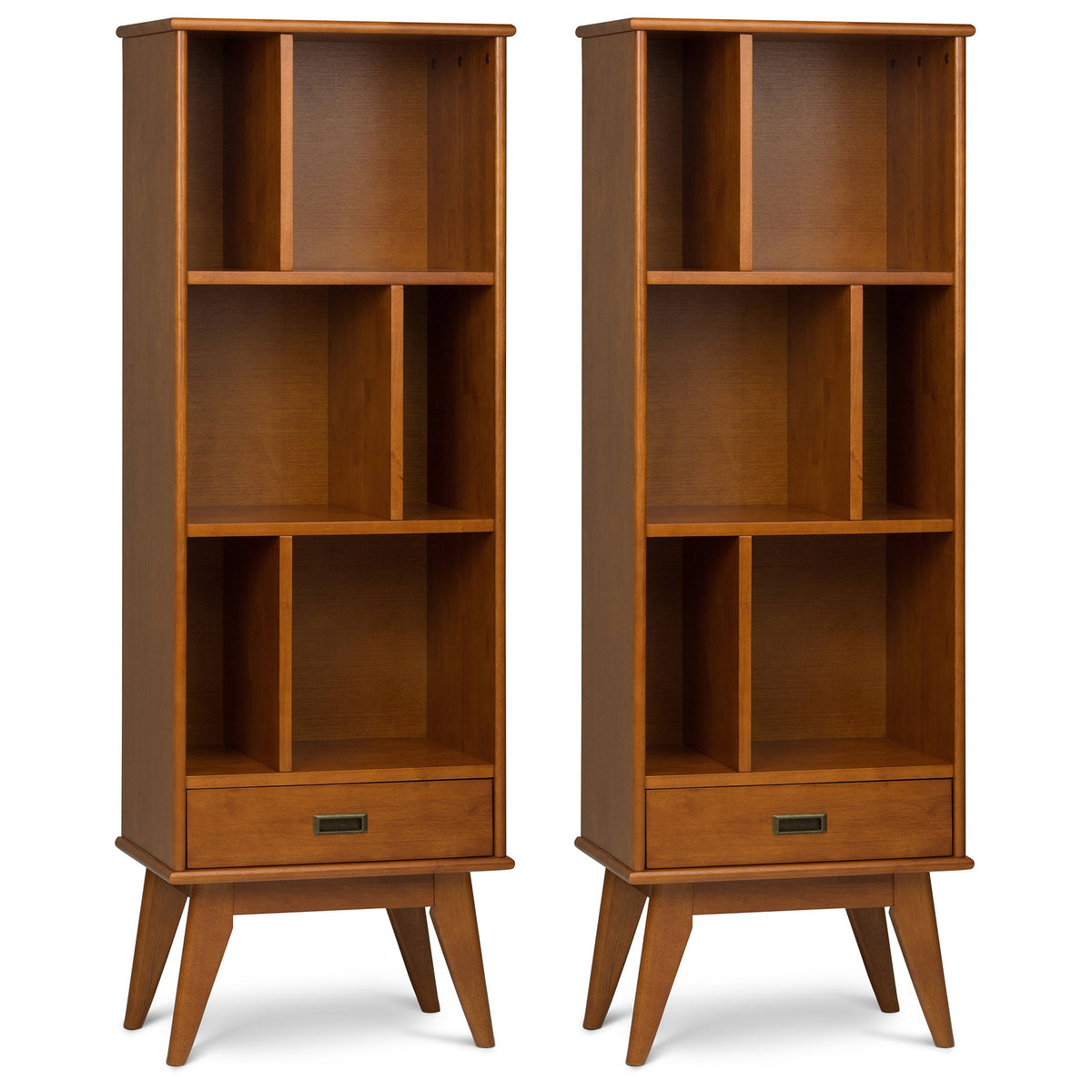 Teak Brown | Draper 22W 6 Cubbie Bookcase with Drawer (Set of 2)
