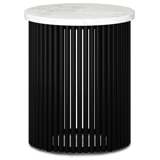 White Marble/Black Marble | Demy Metal and Wood Accent Table